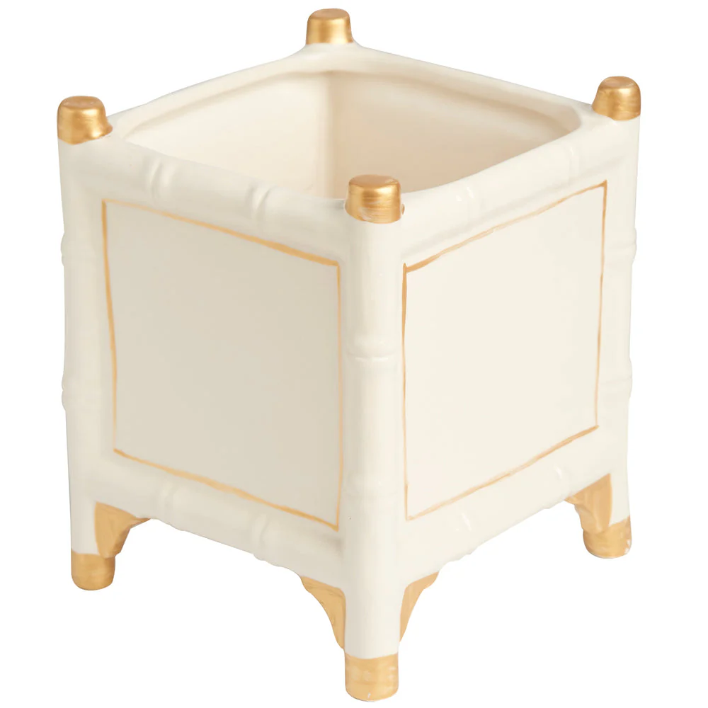 Bamboo Cachepot Collection, White and Gold - Image 2