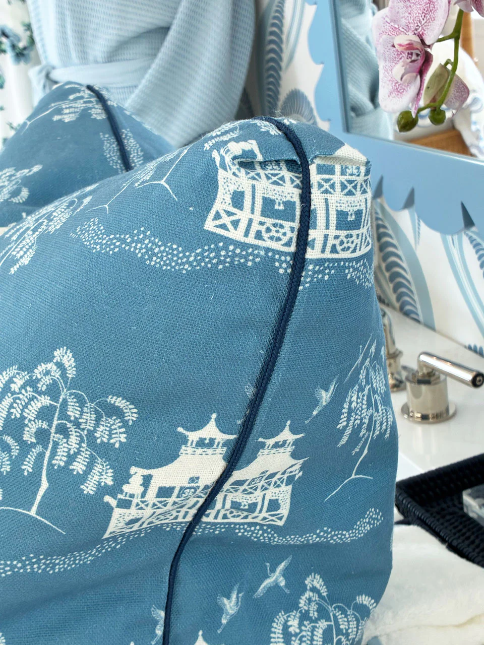 Fall Pagoda Blue Pillow - Image 2