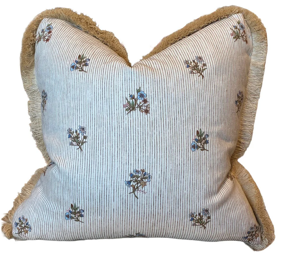 Flax Field Pinstripe Brush Fringe Pillow