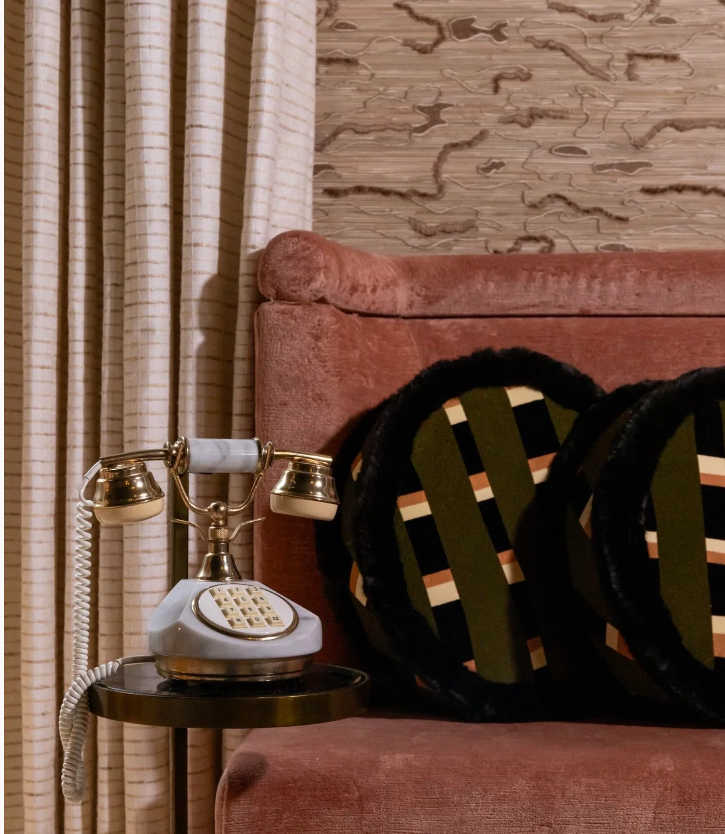 Round Stripes Army Pillow with Faux Fur Fringe - Image 4
