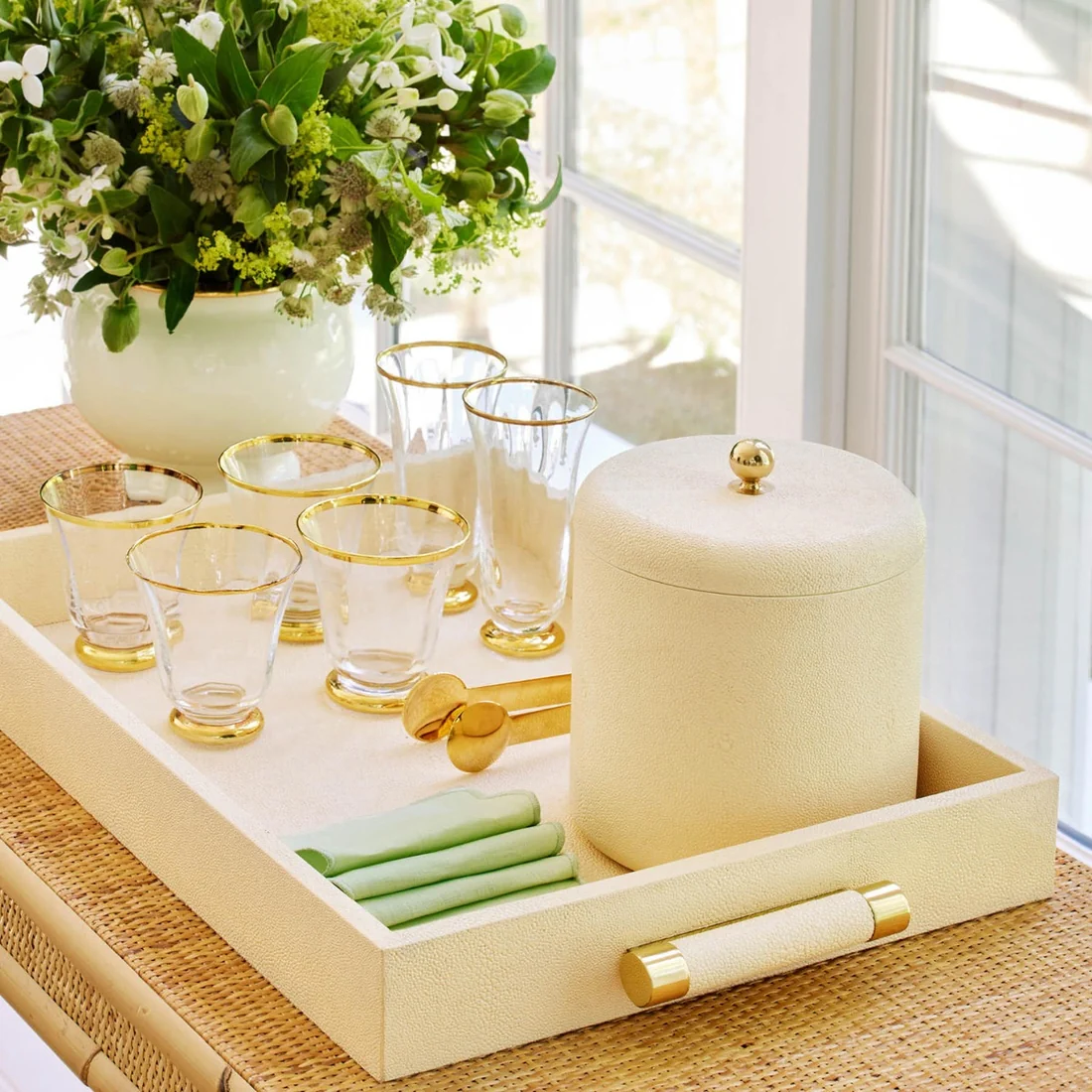 Cream Shagreen Rectangular Tray, Cream - Image 2