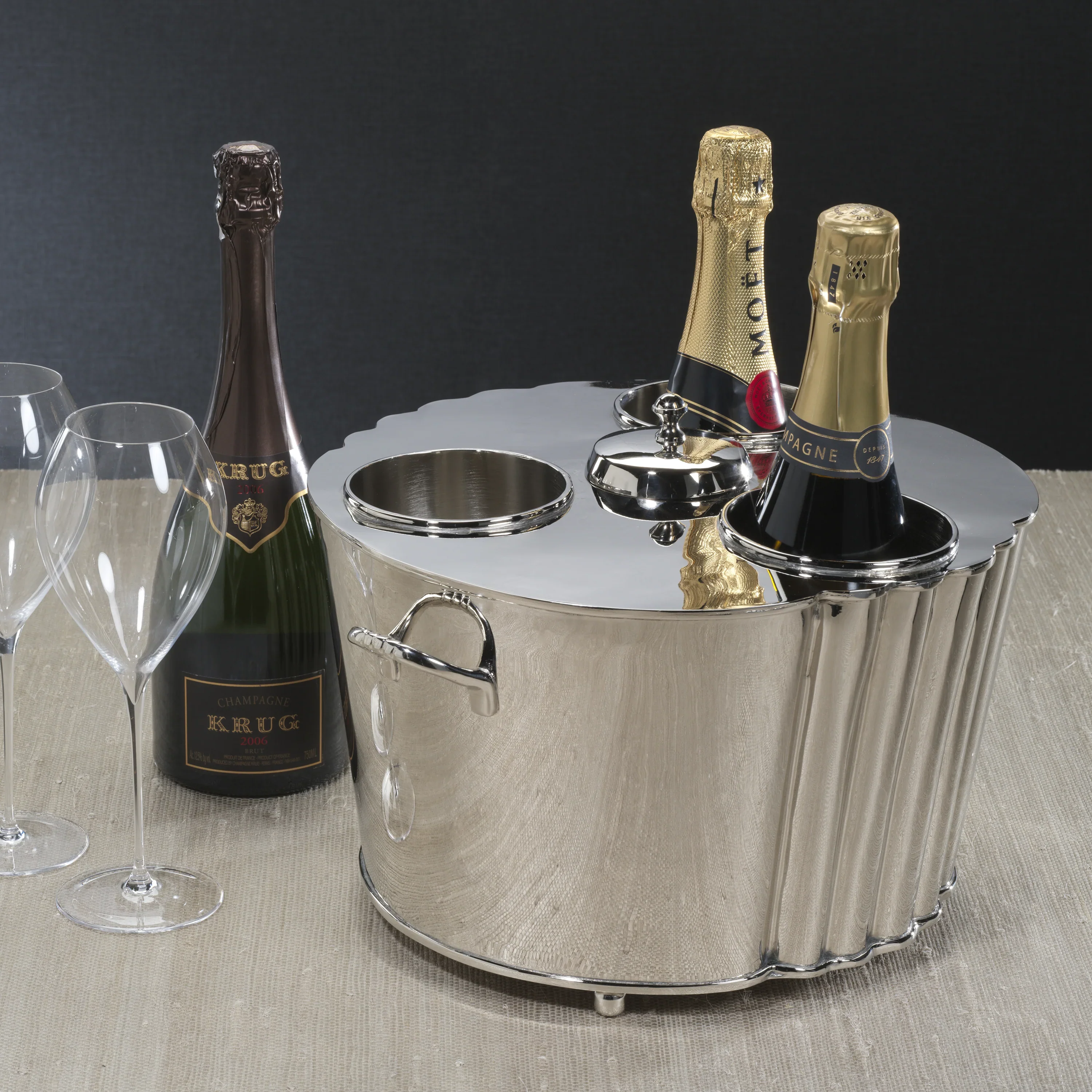 Alsace Three Bottle Wine / Champagne Cooler in Polished Nickel - Image 2