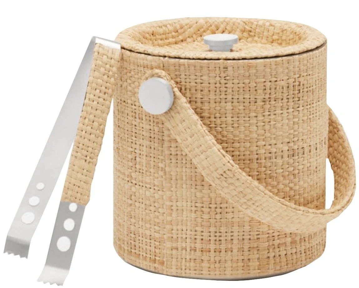 Barth Natural Gold Raffia Ice Bucket with Tongs