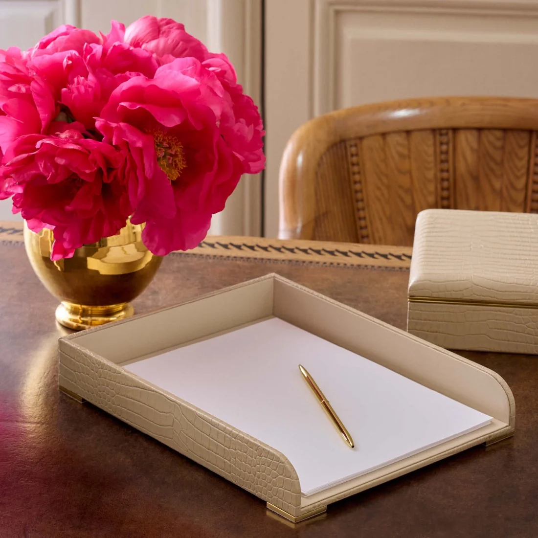 Classic Croc Leather Paper Tray, Fawn - Image 2