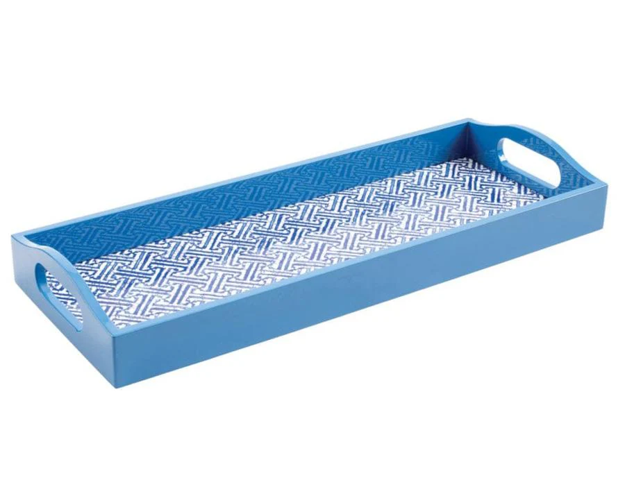 Blue Fretwork Lacquer Bar Tray