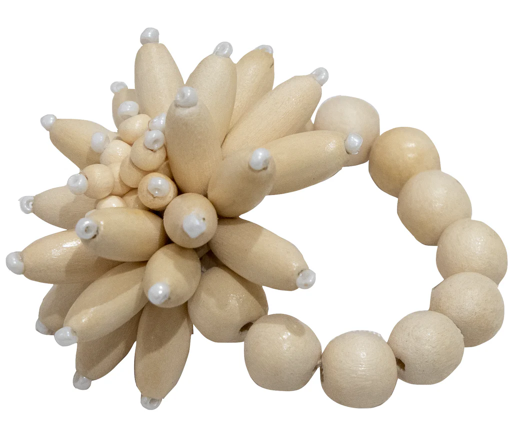 Wooden Ivory Dahlia Napkin Ring