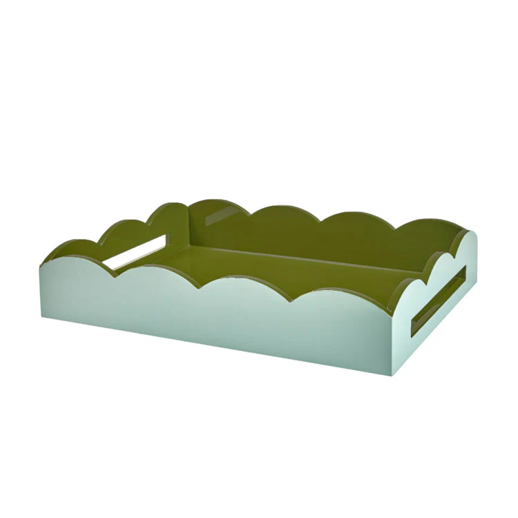 Eau De Nil & Khaki Lacquered Scallop Two-Tone Tray - Image 2