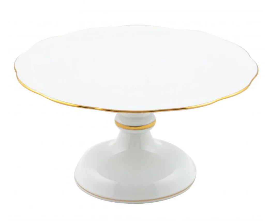 White and 24k Gold Footed Cake Plate