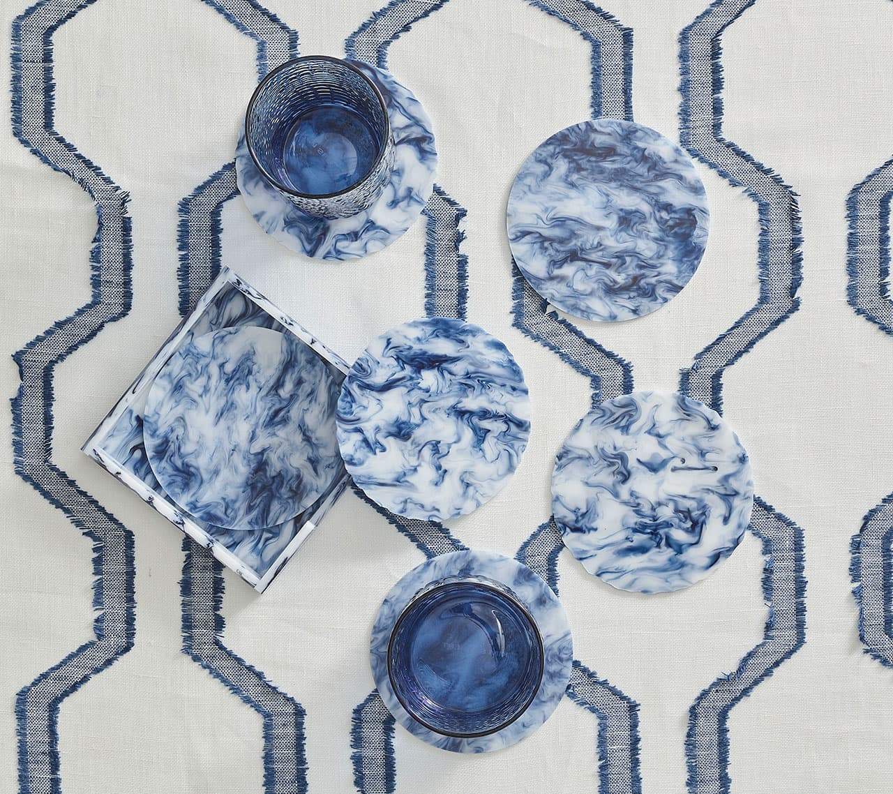 Waves White/Navy Drink Coaster with Caddy - Image 3