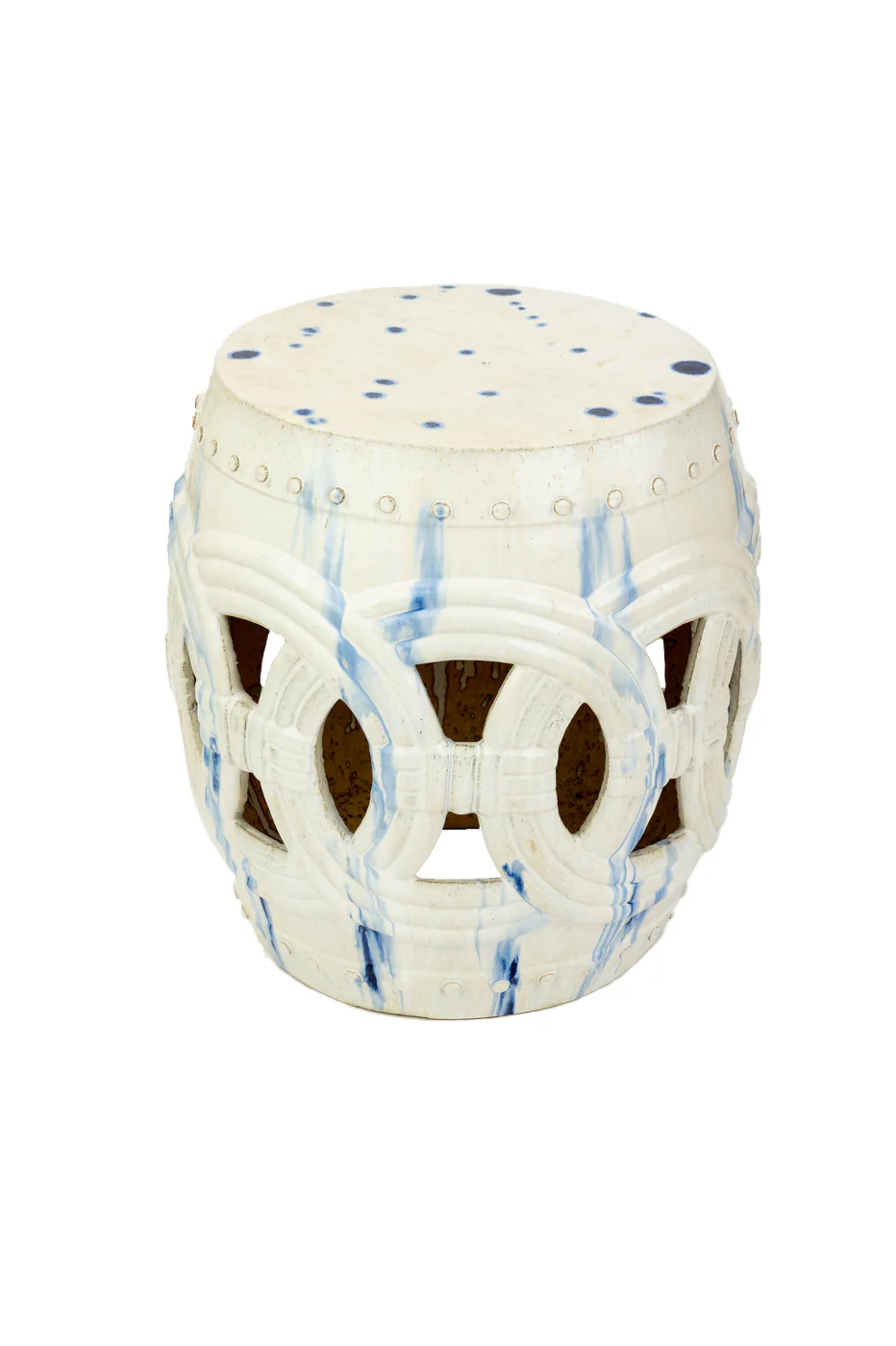 Large Circle Garden Stool, White and Blue - Image 2