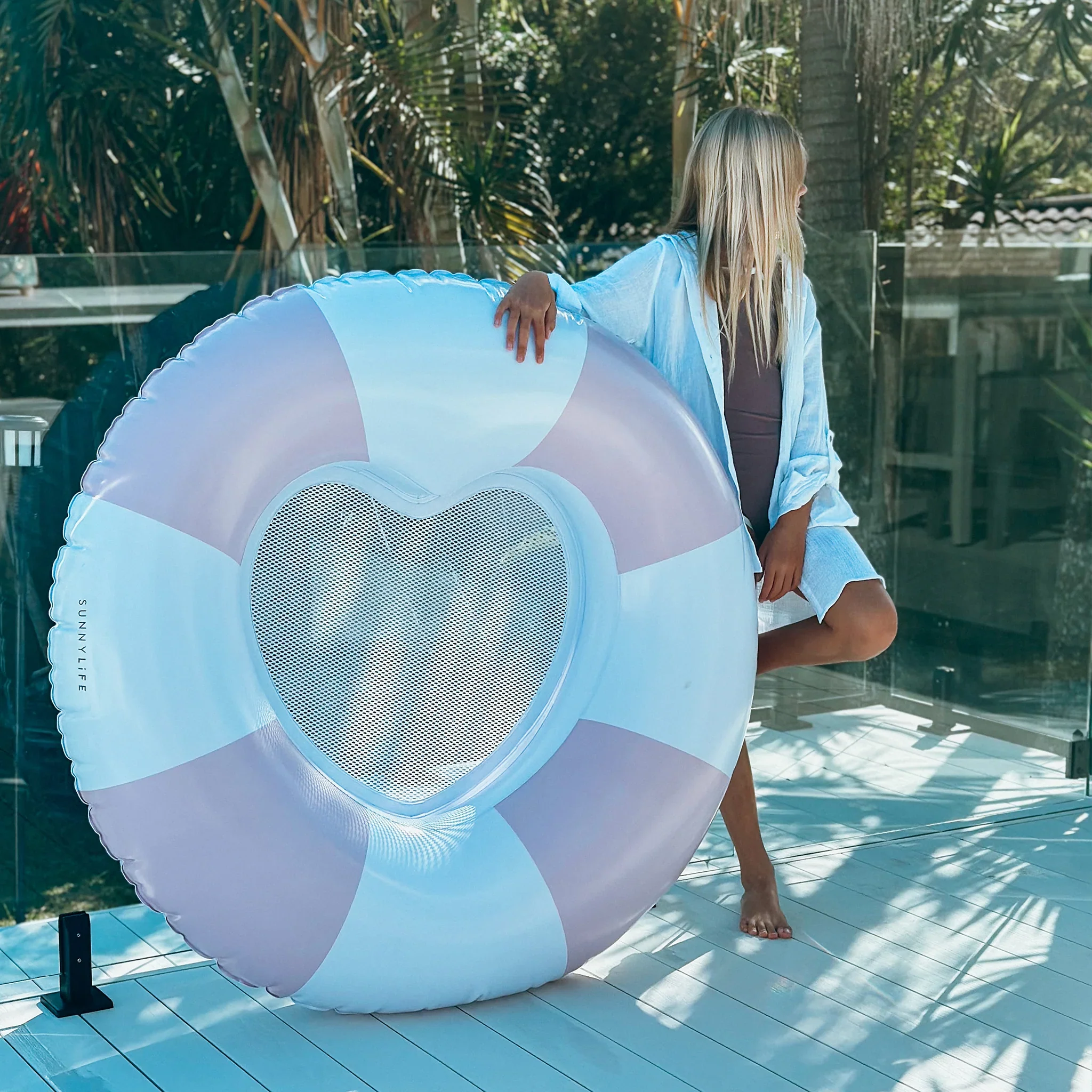 Luxe Poolside Tube Float Pink Stripe - Image 2