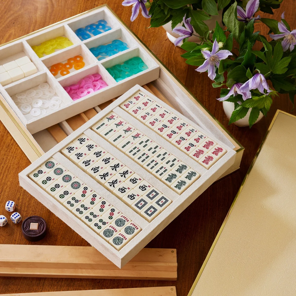 Luxe Shagreen Mahjong Set, Cream - Image 4