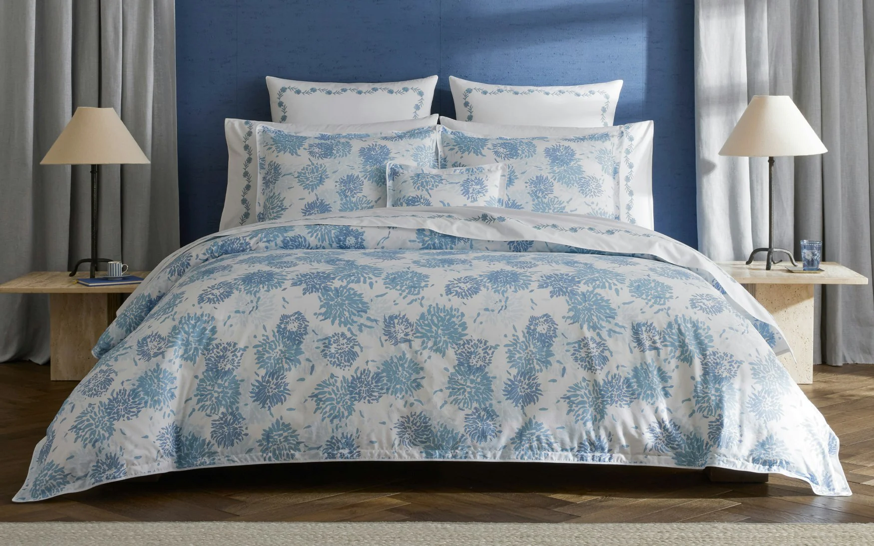 Tillett x Matouk Chrysanthemum Bedding Collection, Blue - Image 8