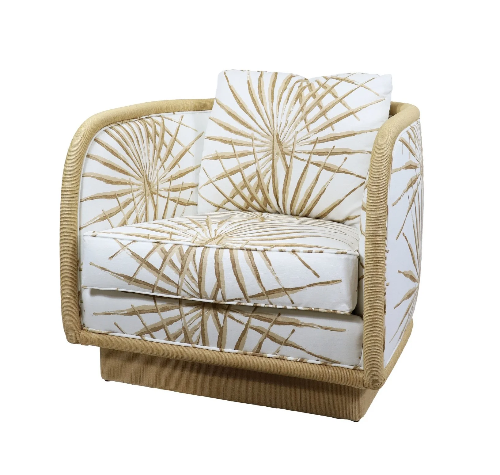 Coastal Swivel Lounge Chair in Walnut Palmetto Stripe