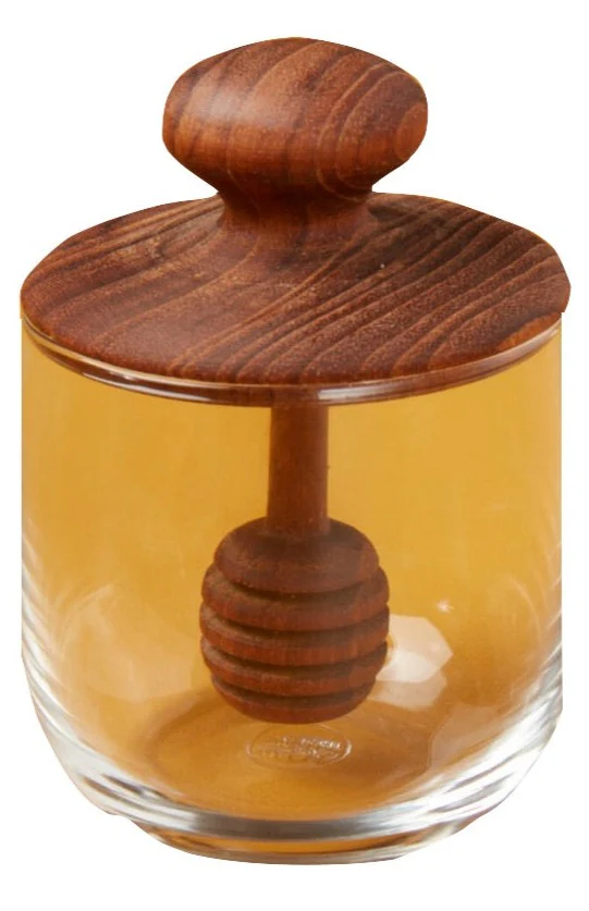 Mini Teak and Glass Honey Jar - Image 2