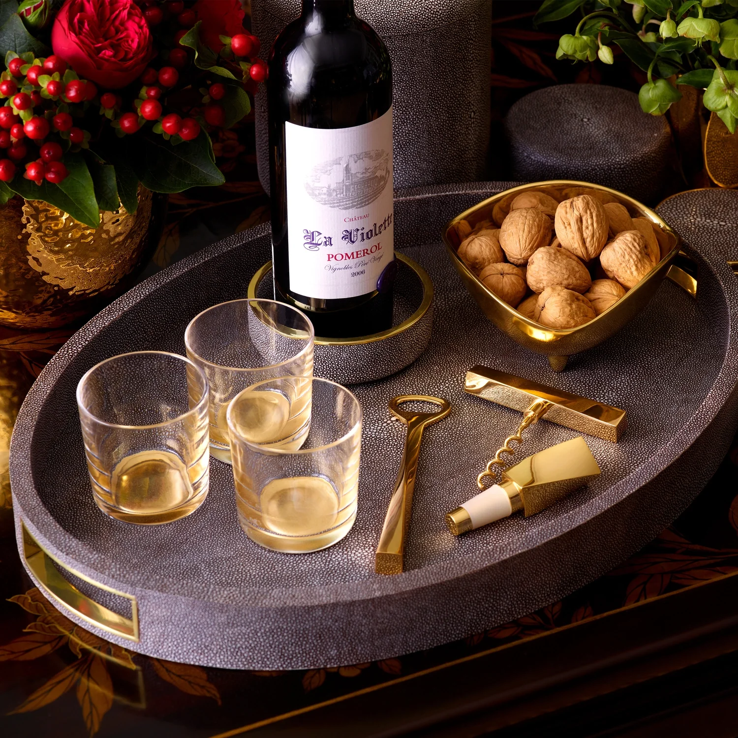 Modern Shagreen Cocktail Tray, Chocolate - Image 2