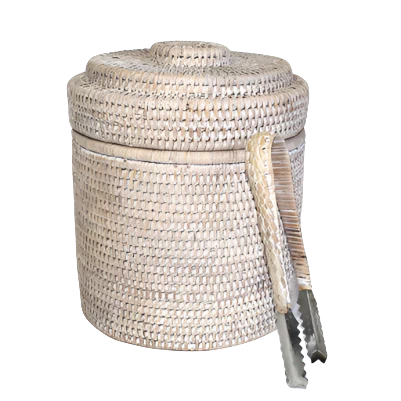 White Washed Rattan Ice Bucket Collection - Image 2