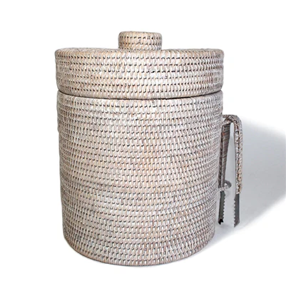 White Washed Rattan Ice Bucket Collection - Image 3