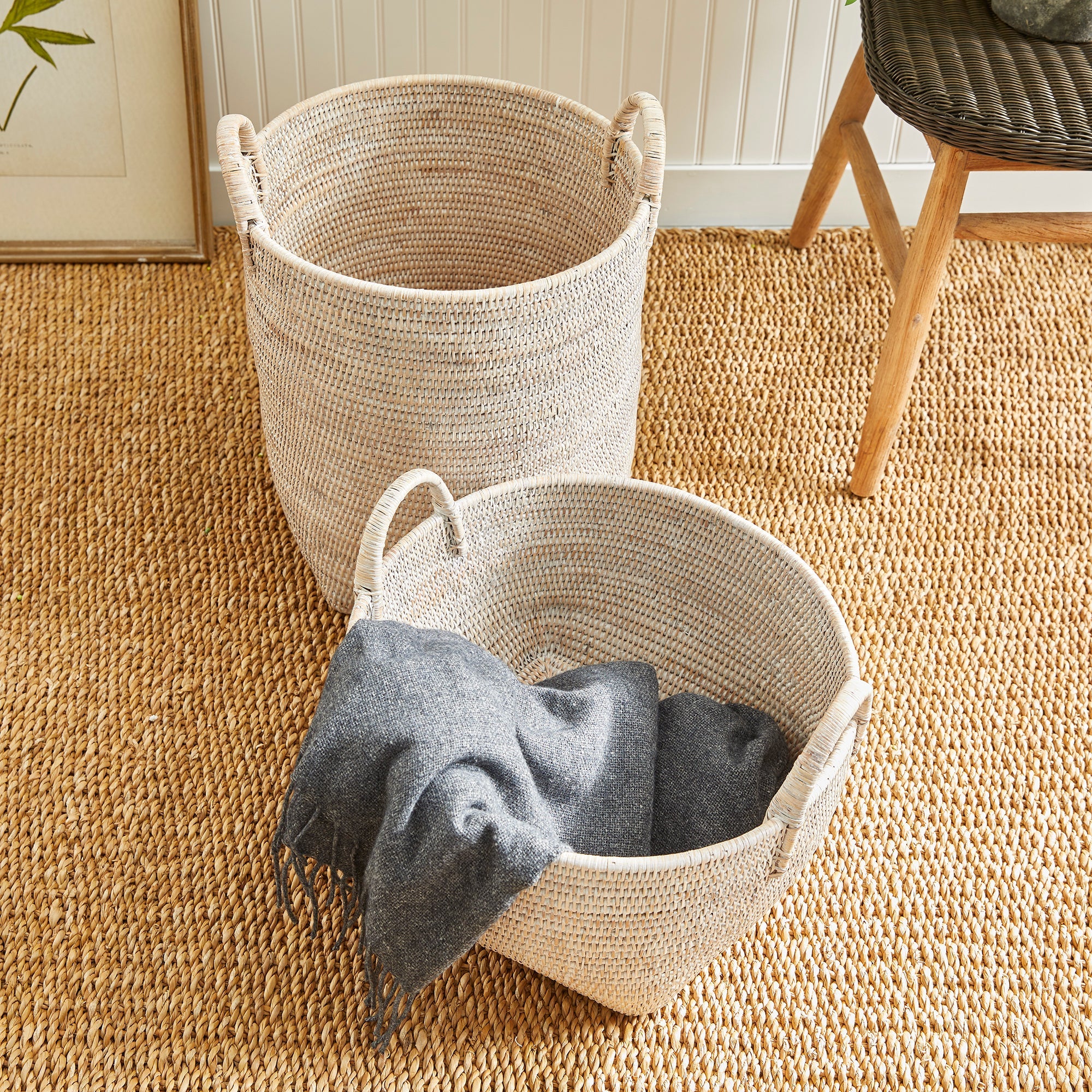 Burma Whitewash Rattan Orchard Basket Collection - Image 2