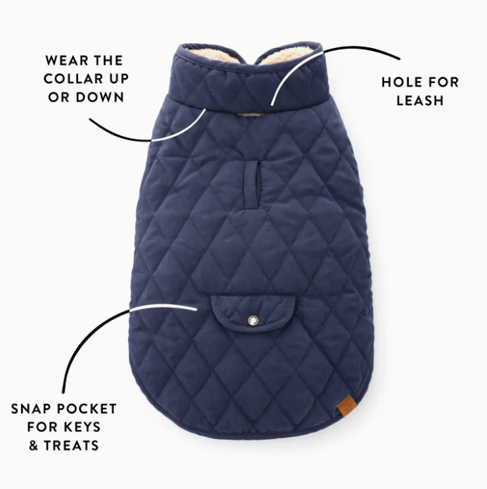Navy Sherpa-Lined Reversible Dog Jacket, Large - Image 2