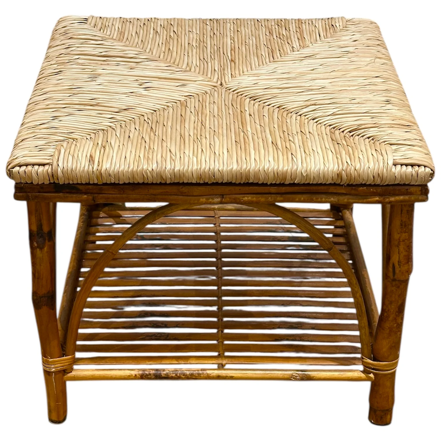 Ottoman with Shelf & Rush Top in Tortoise - Image 2