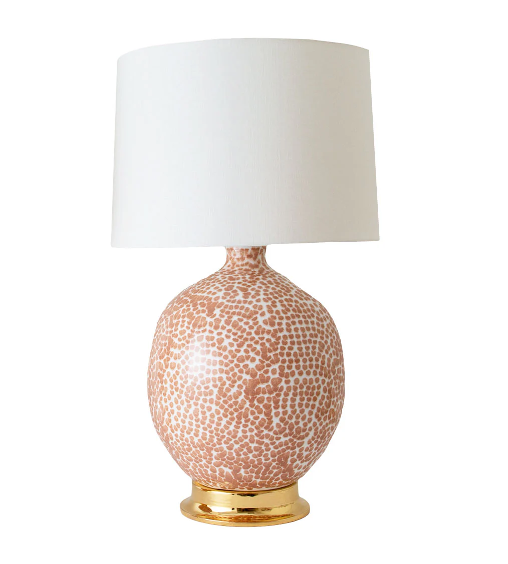 Marfa Round Dappled Coral Lamp, Ceramic Gold Base