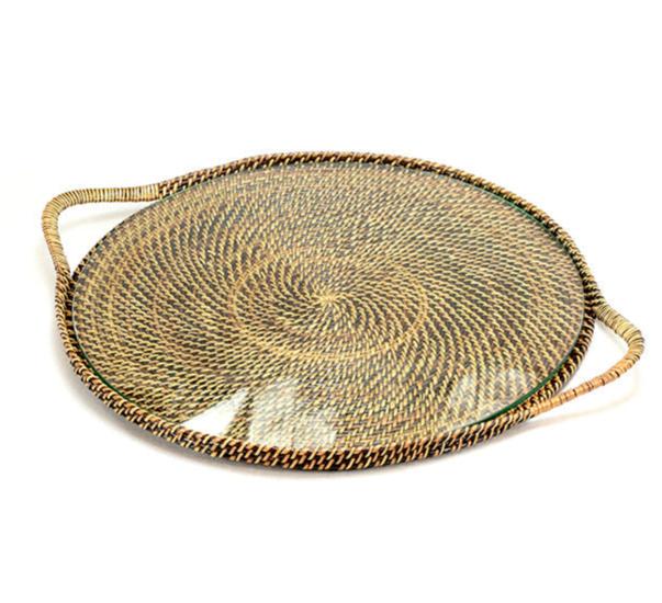 Round Serving Tray with Glass