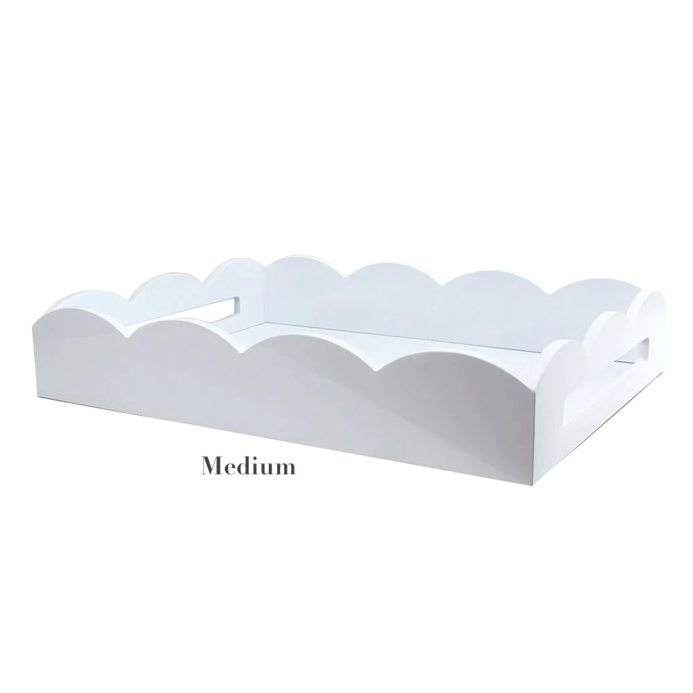 Scalloped White Lacquer Tray Collection - Image 3