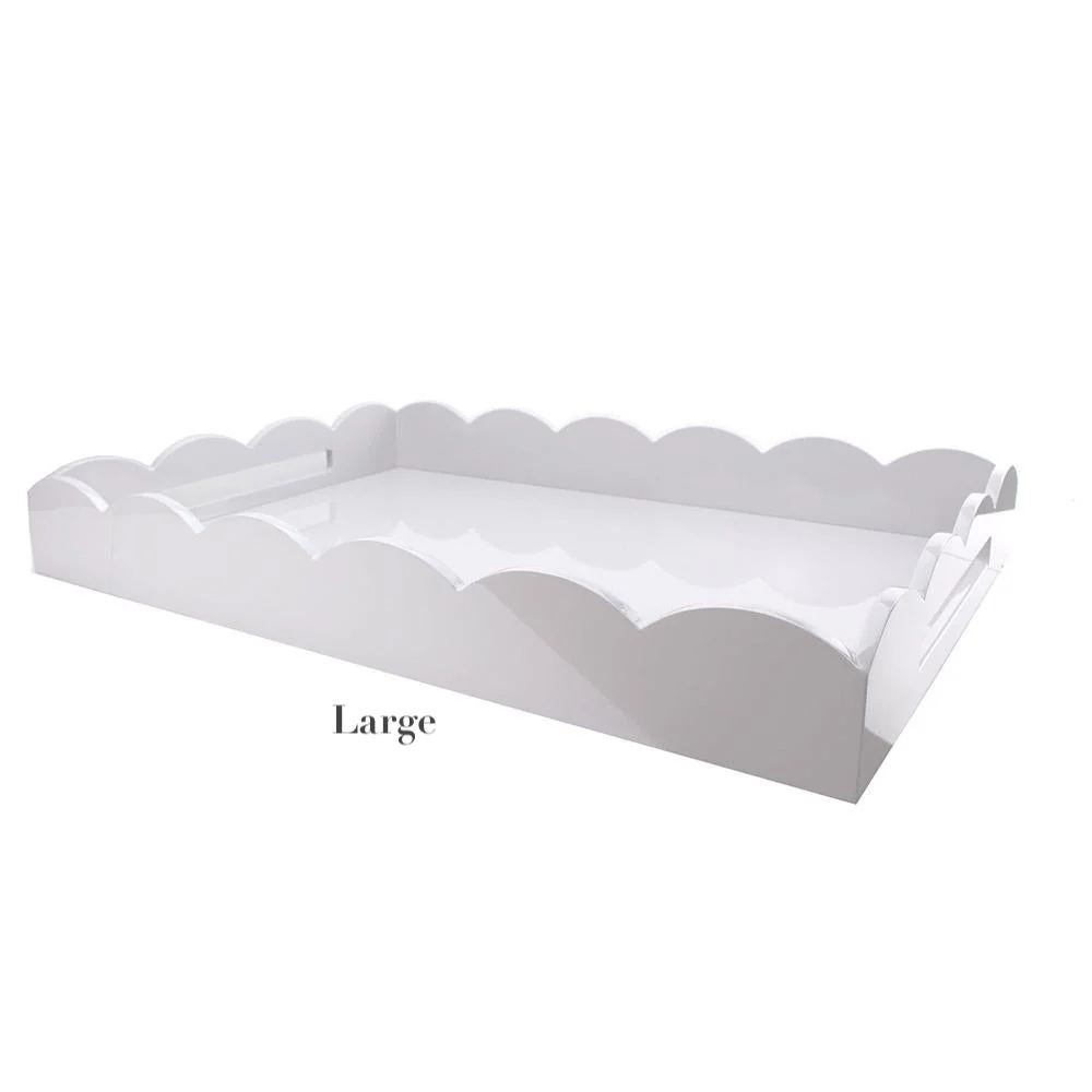 Scalloped White Lacquer Tray Collection - Image 4