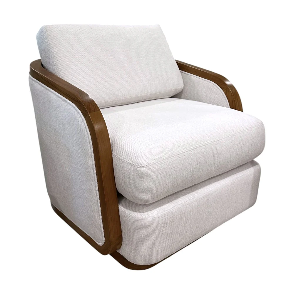 Schooner Swivel Lounge Chair in Outdoor Ivory Chenille