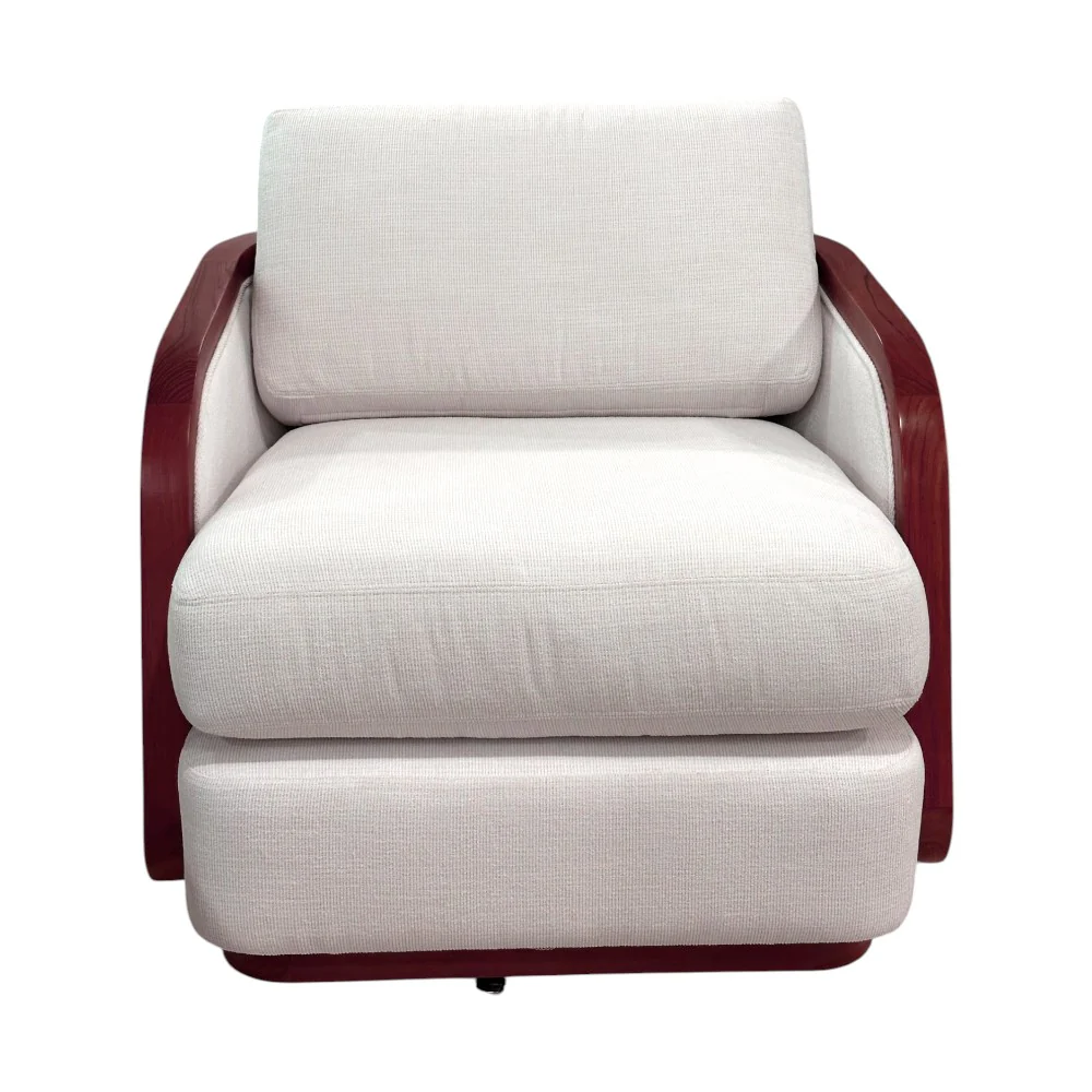 Schooner Swivel Lounge Chair in Outdoor Ivory Chenille - Image 2
