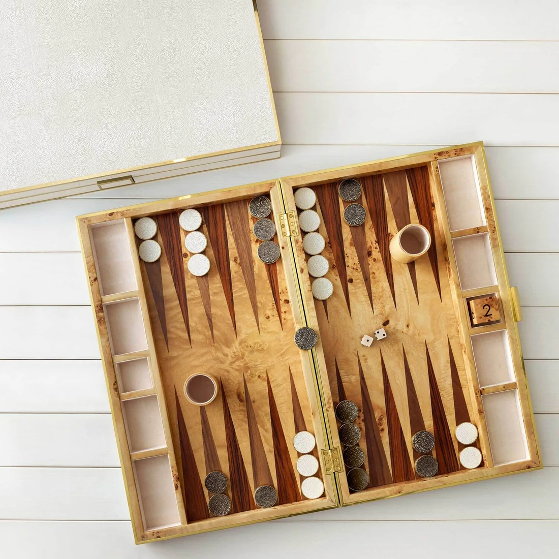 Shagreen Backgammon Set, Cream - Image 3