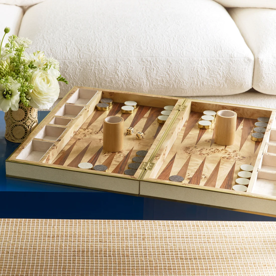 Shagreen Backgammon Set, Cream - Image 4