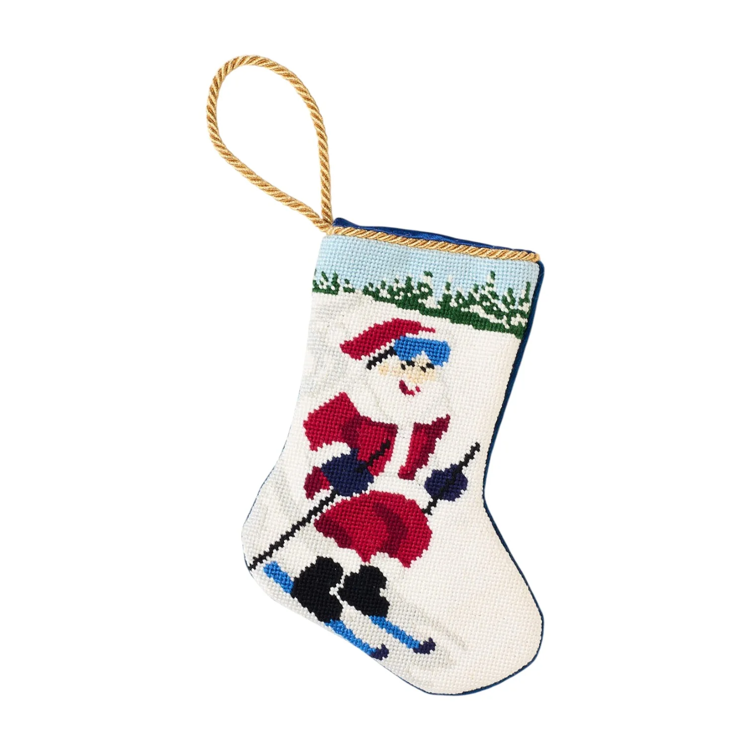 Slopeside Santa Skiing Needle Point Stocking