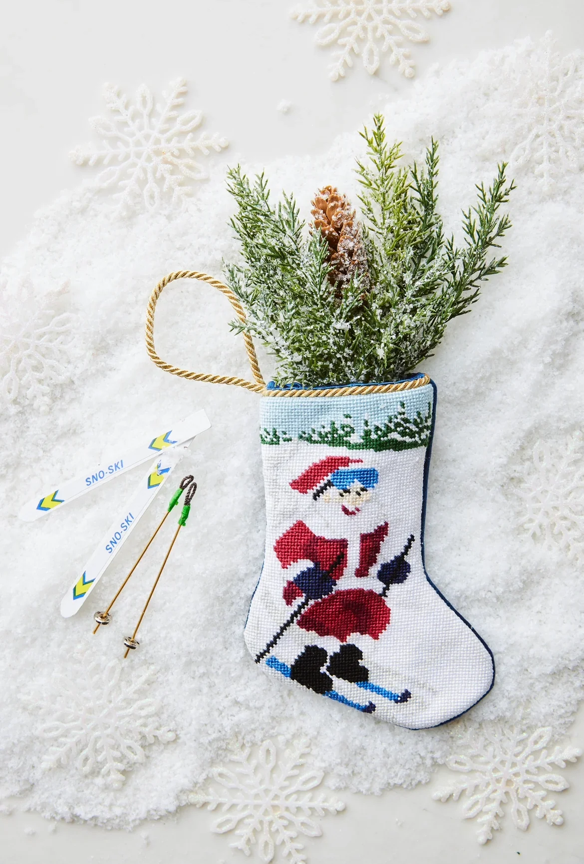 Slopeside Santa Skiing Needle Point Stocking - Image 2