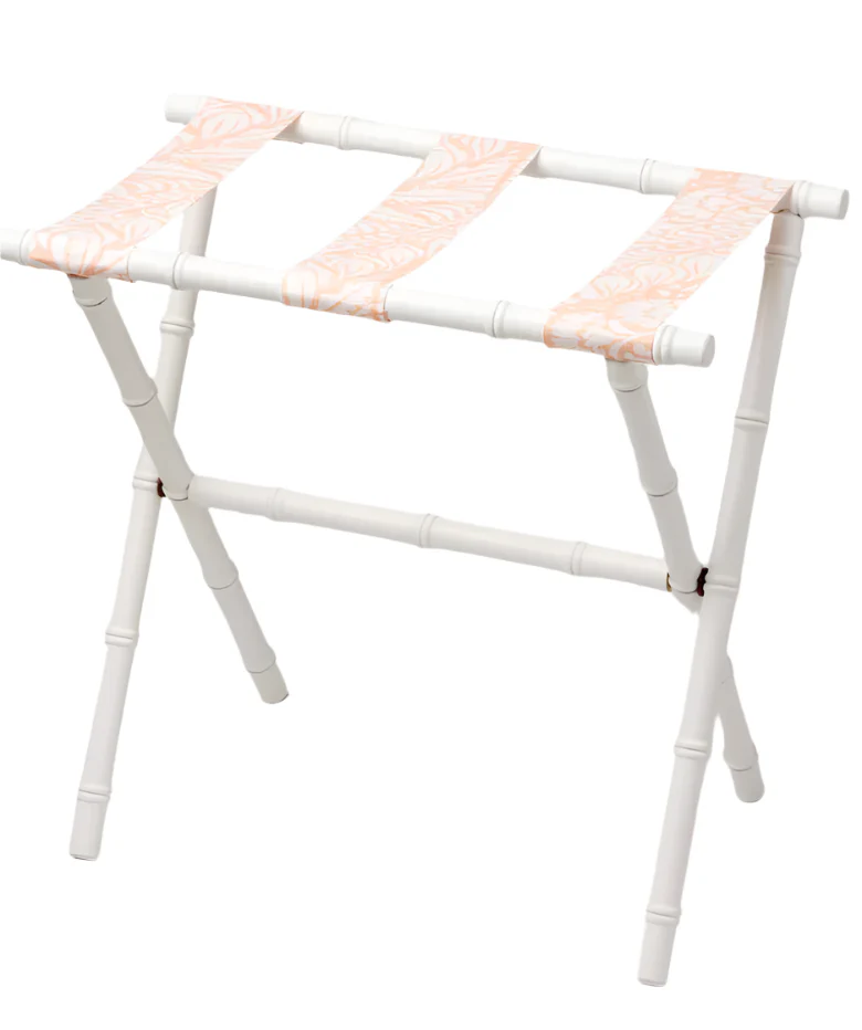 White Luggage Rack, Fern Peachy Pink