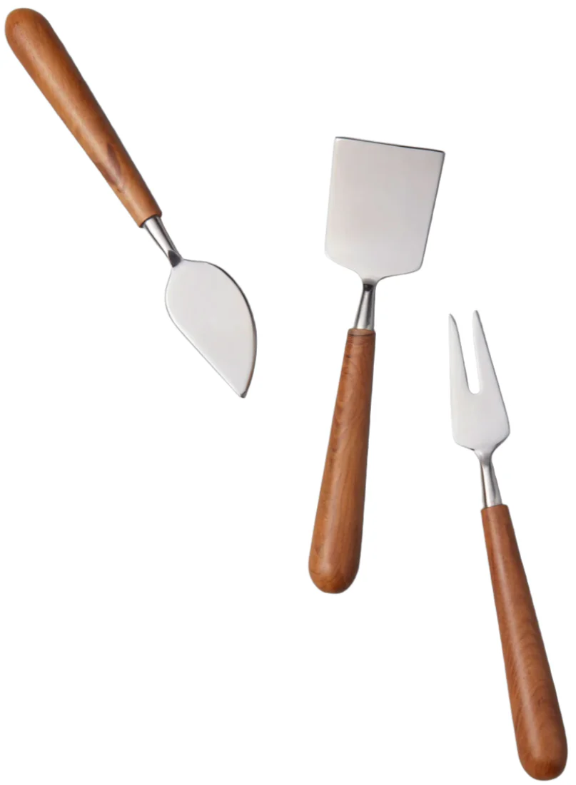 Stainless Steel and Teak Cheese Set