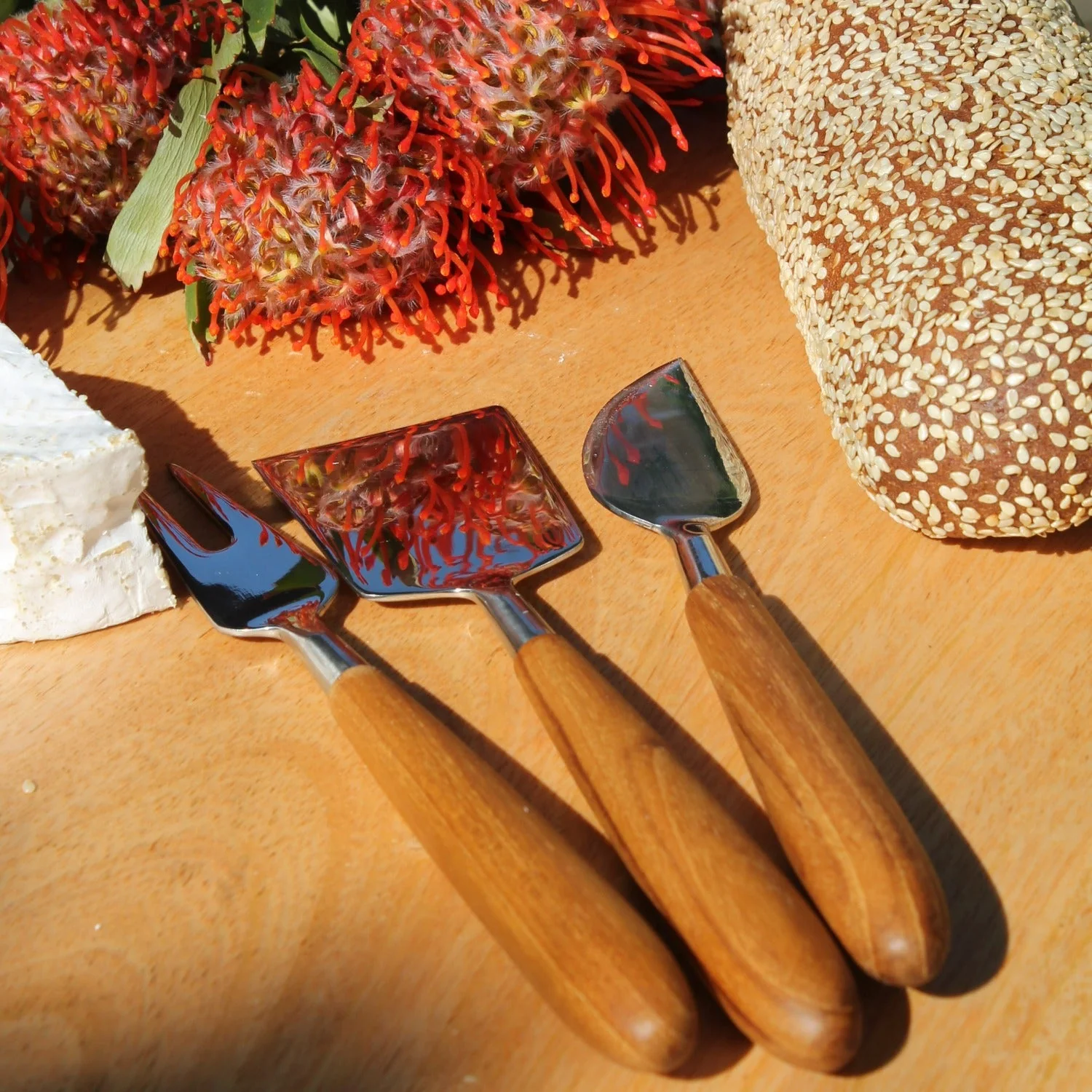 Stainless Steel and Teak Cheese Set - Image 2