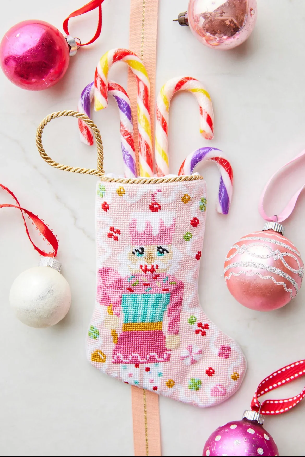 Sugary Sweet Pink Nutcracker Needle Point Stocking - Image 2