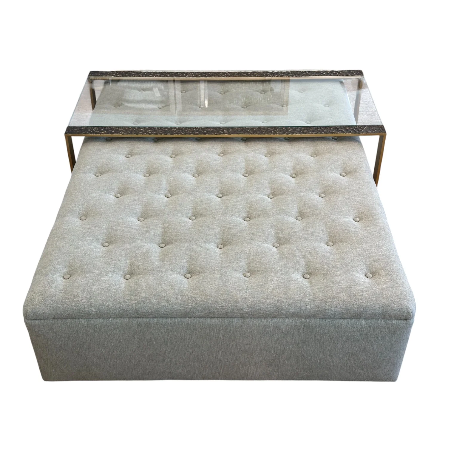 Tufted Ottoman with Table in Landscape Kaki