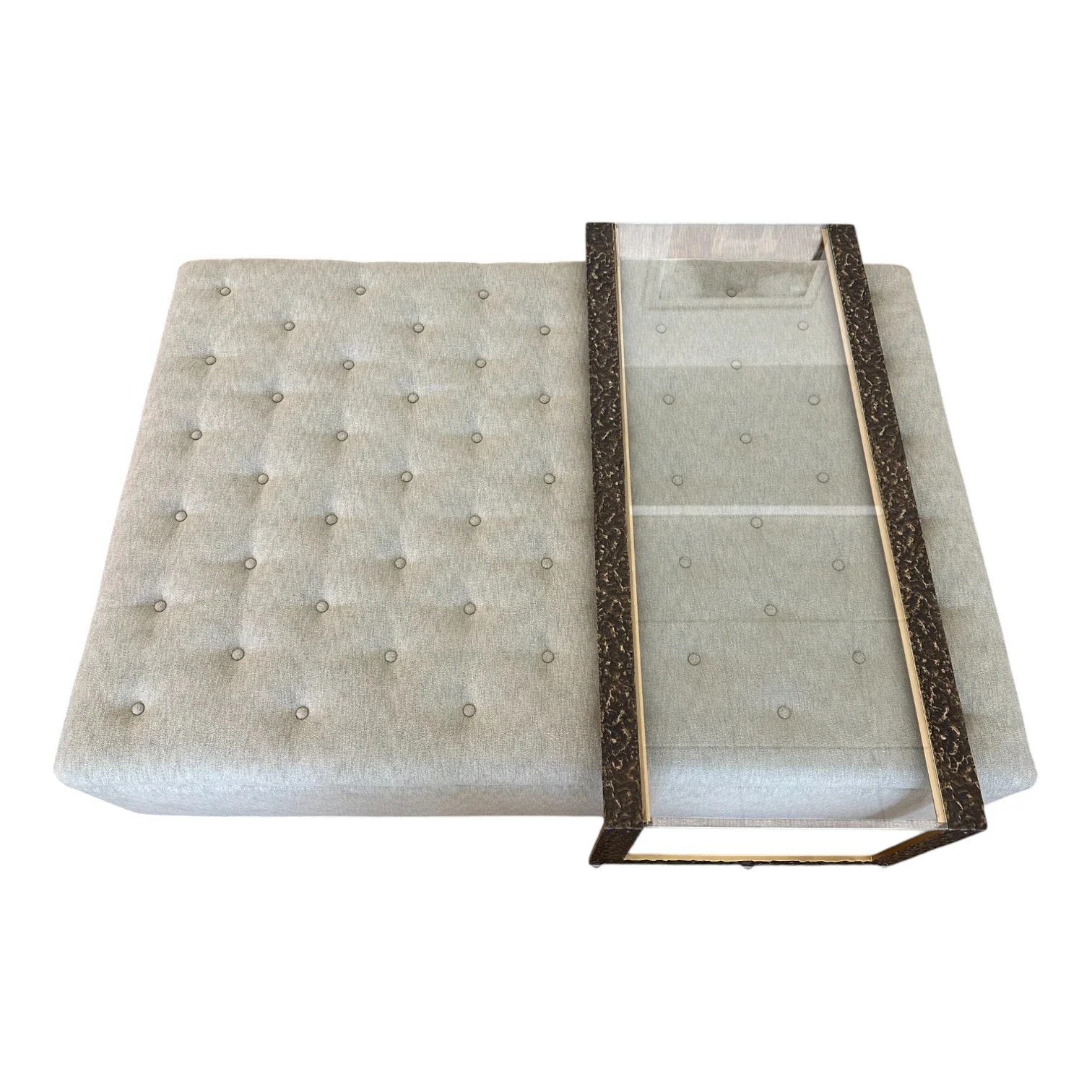 Tufted Ottoman with Table in Landscape Kaki - Image 2