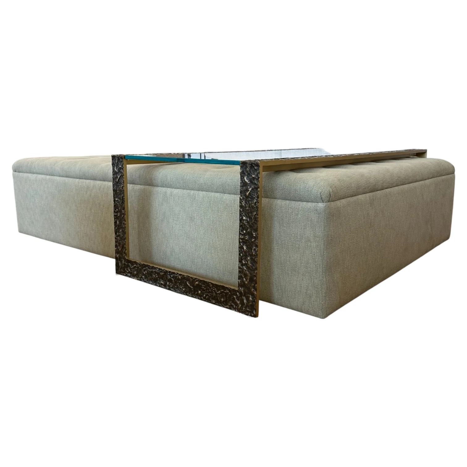 Tufted Ottoman with Table in Landscape Kaki - Image 3