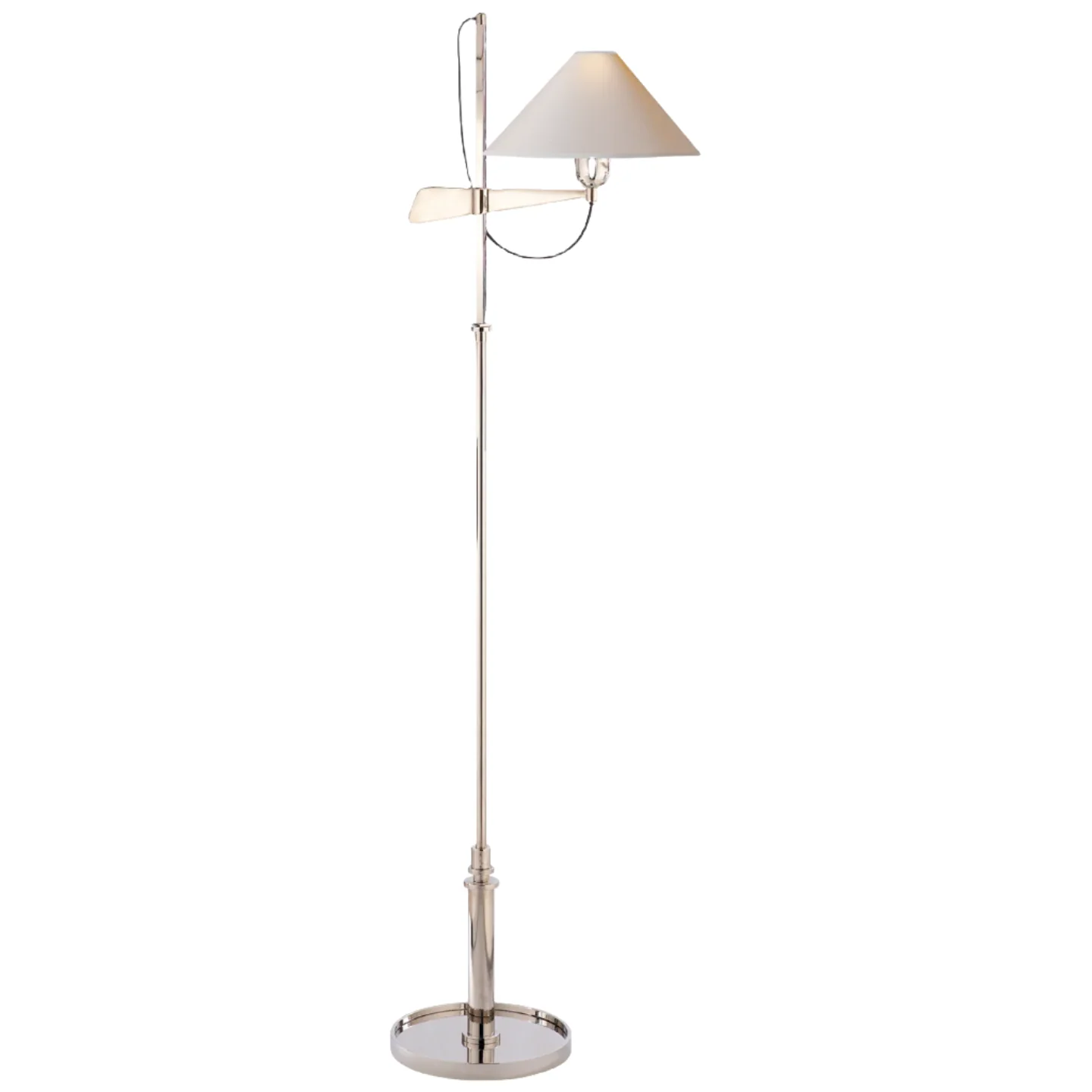 Hargett Bridge Arm Floor Lamp in Polished Nickel with Natural Paper Shade