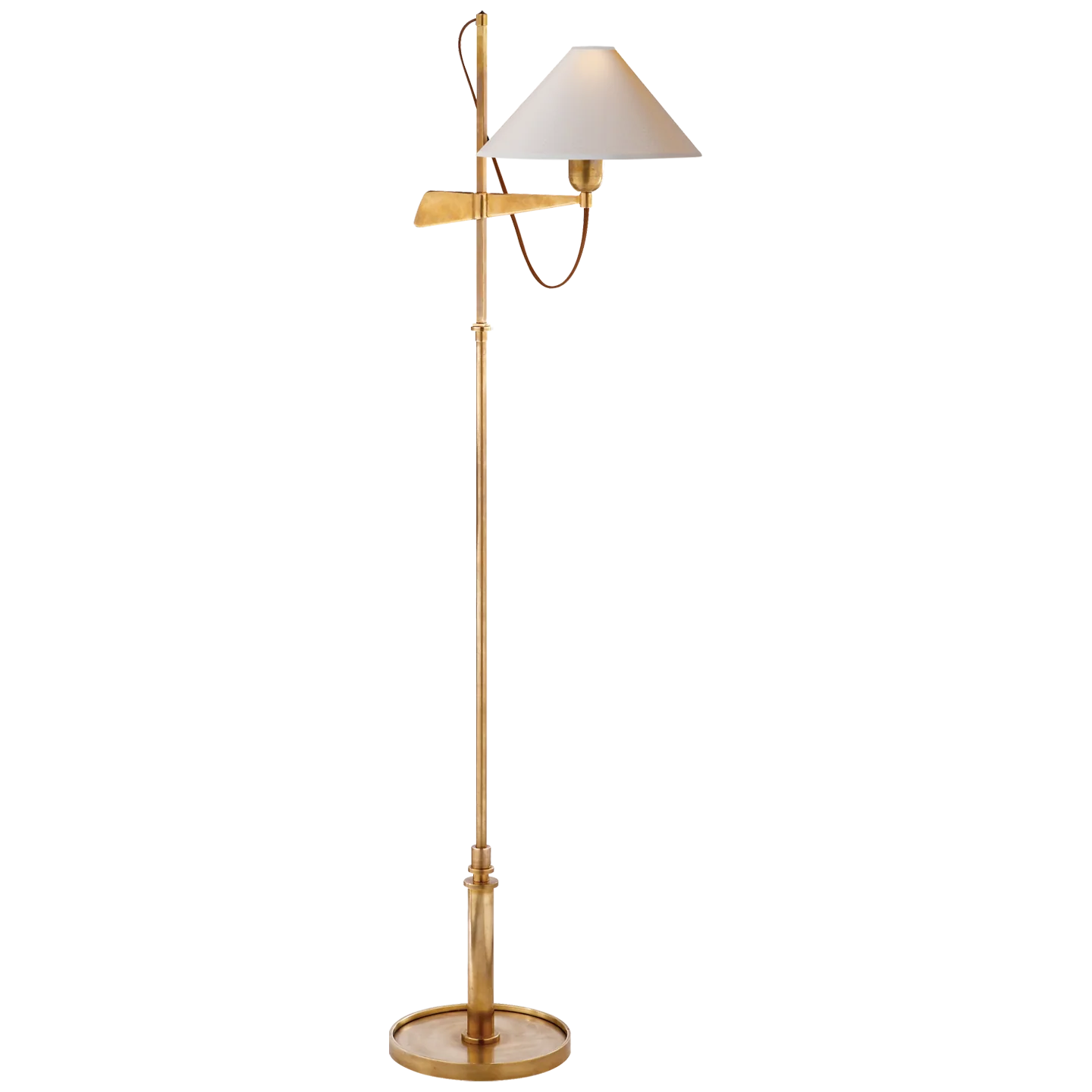 Hargett Bridge Arm Floor Lamp in Hand-Rubbed Antique Brass with Natural Paper Shade
