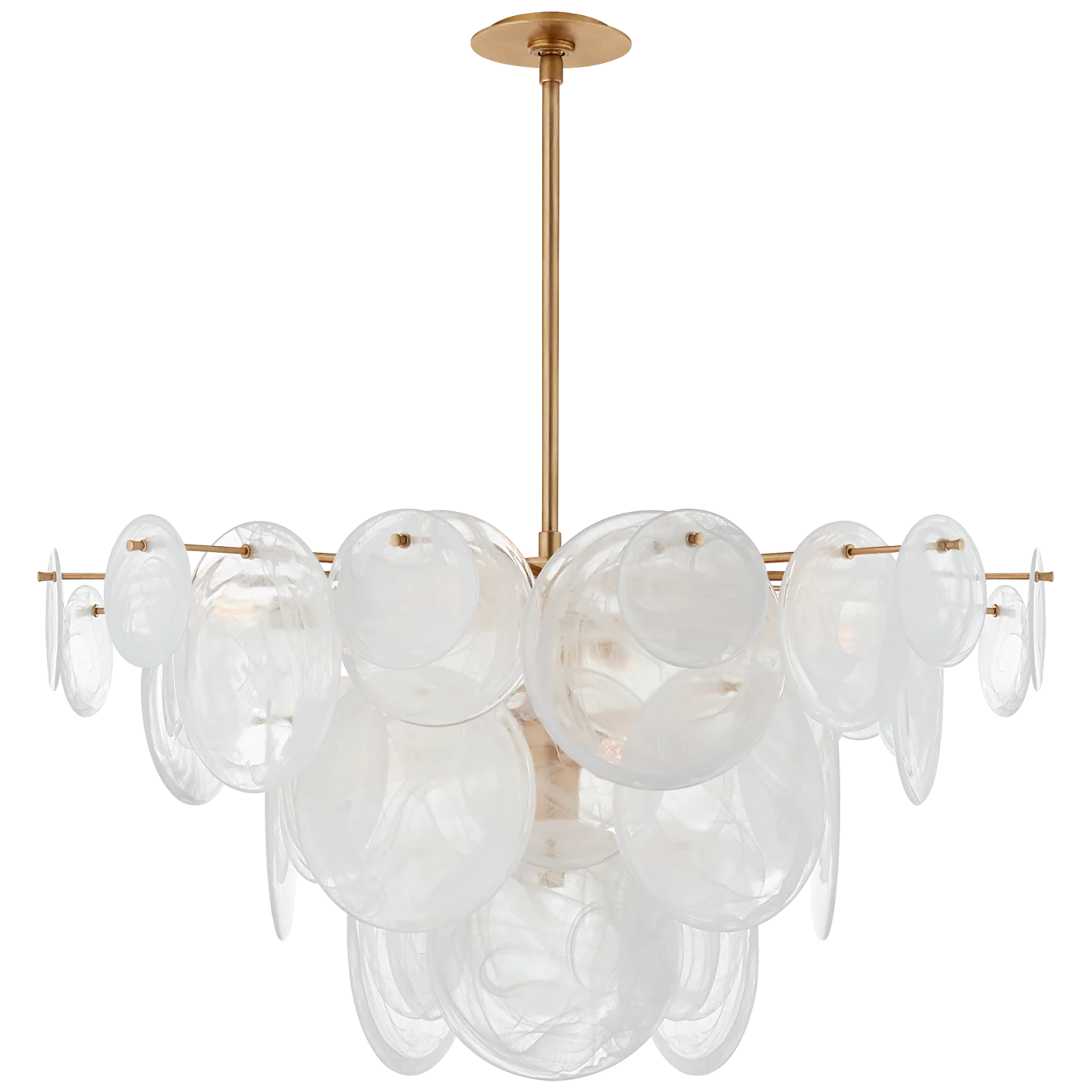 Loire Large Chandelier in Gild with White Strie Glass